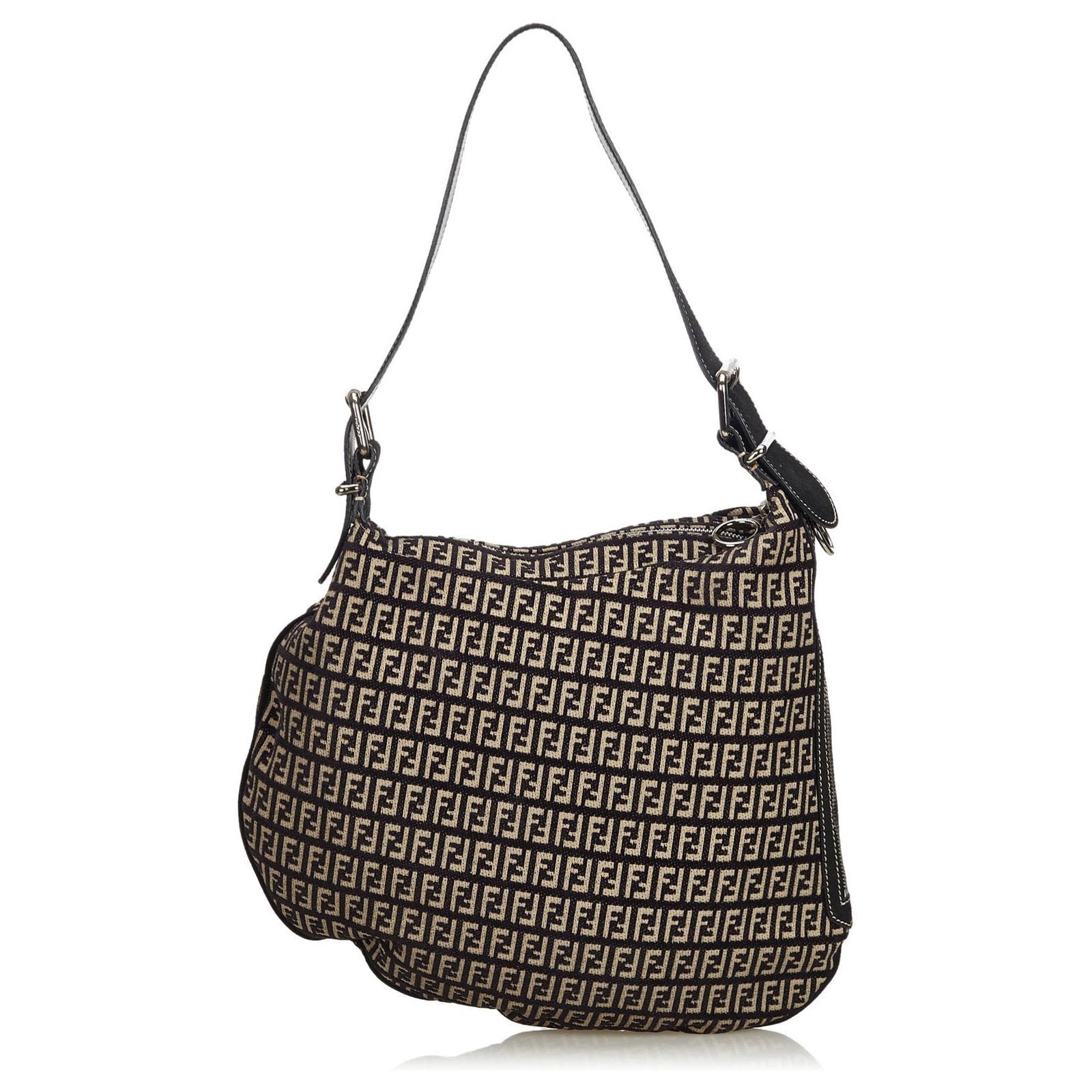 Fendi Zucchino Canvas Oyster Bag Black Grey