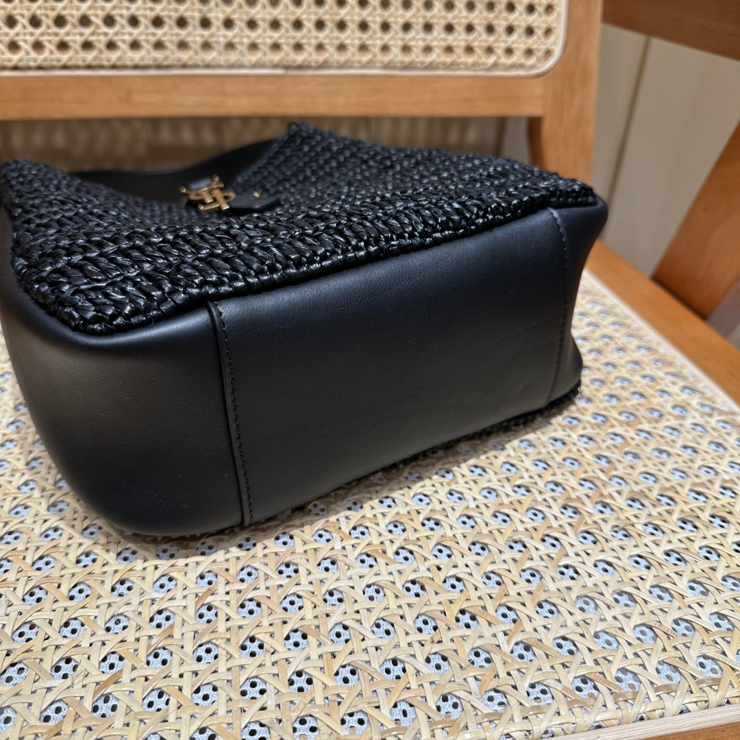 YSL Tasche 22cm Schwarz Gold Bast Rindsleder