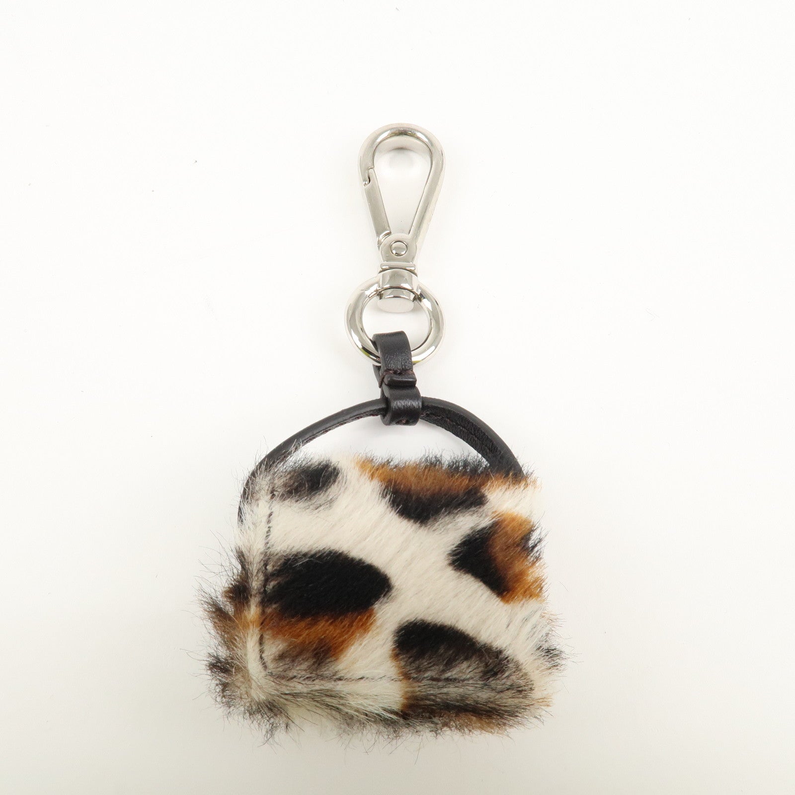 FENDI Pony Hair Leder Pico Baguette Charm Braun