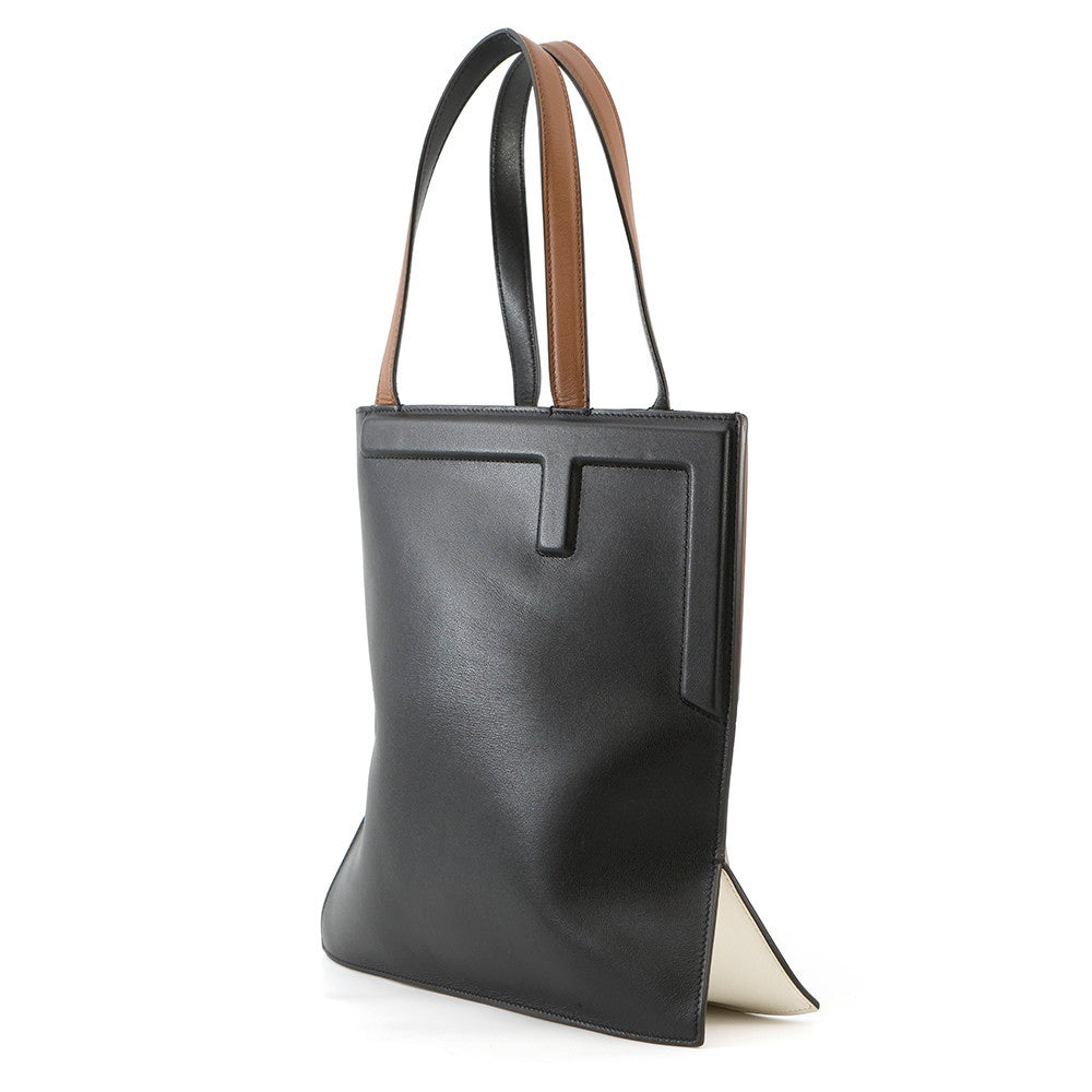 FENDI Flip Medium Shopper Braun/Schwarz8BH419 Leder Größe Medium