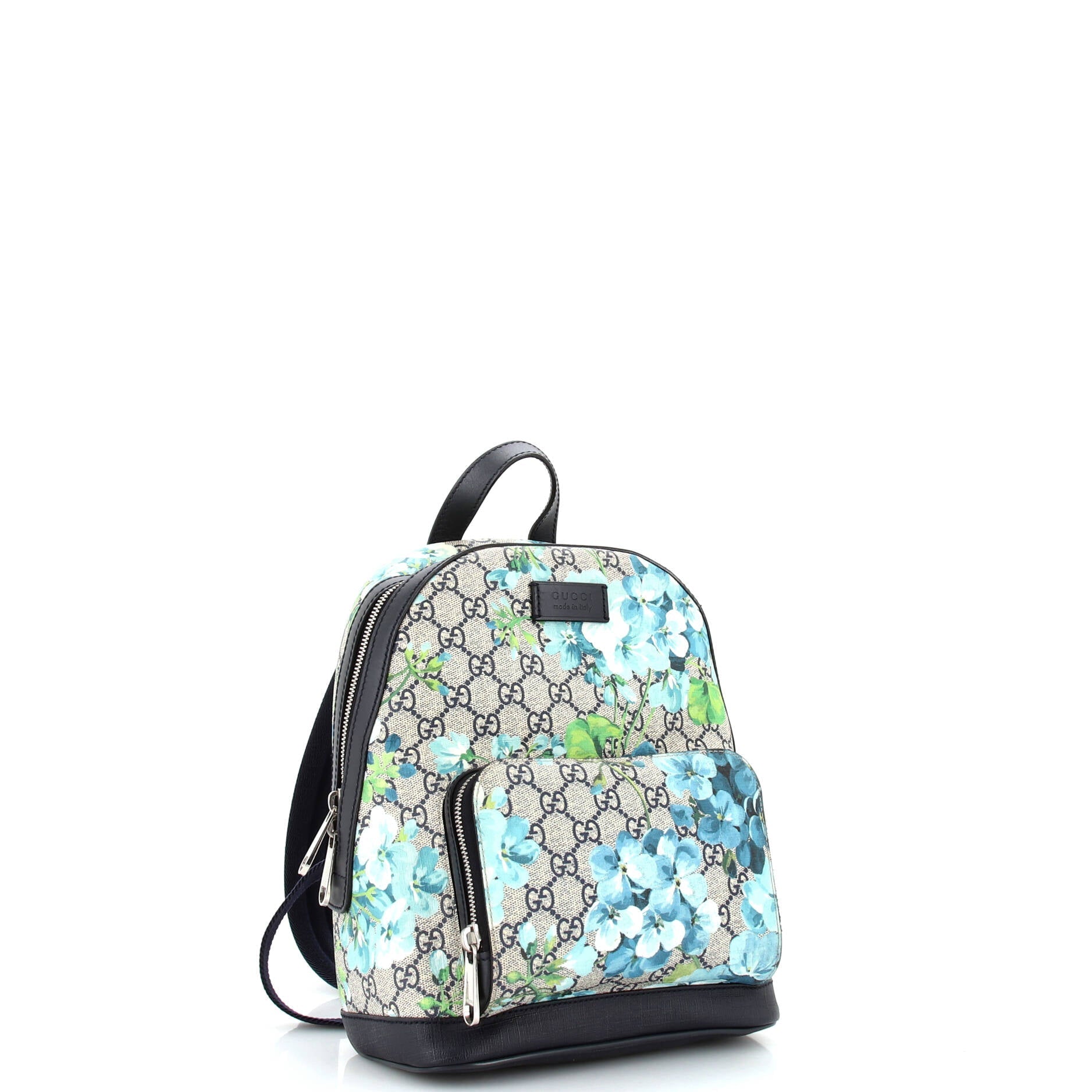 Zip Pocket Backpack Blooms Print GG Coated Canvas Klein