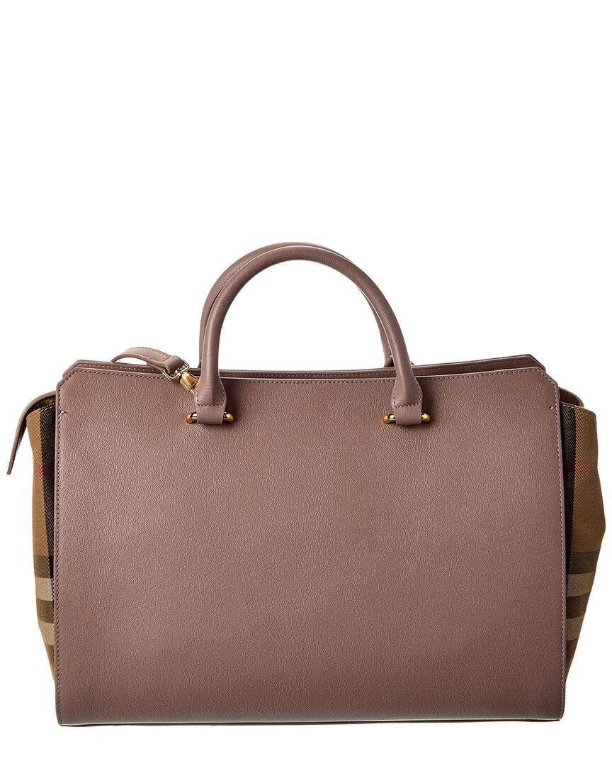 Burberry Banwell Mittel Leder & Check Canvas Satchel
