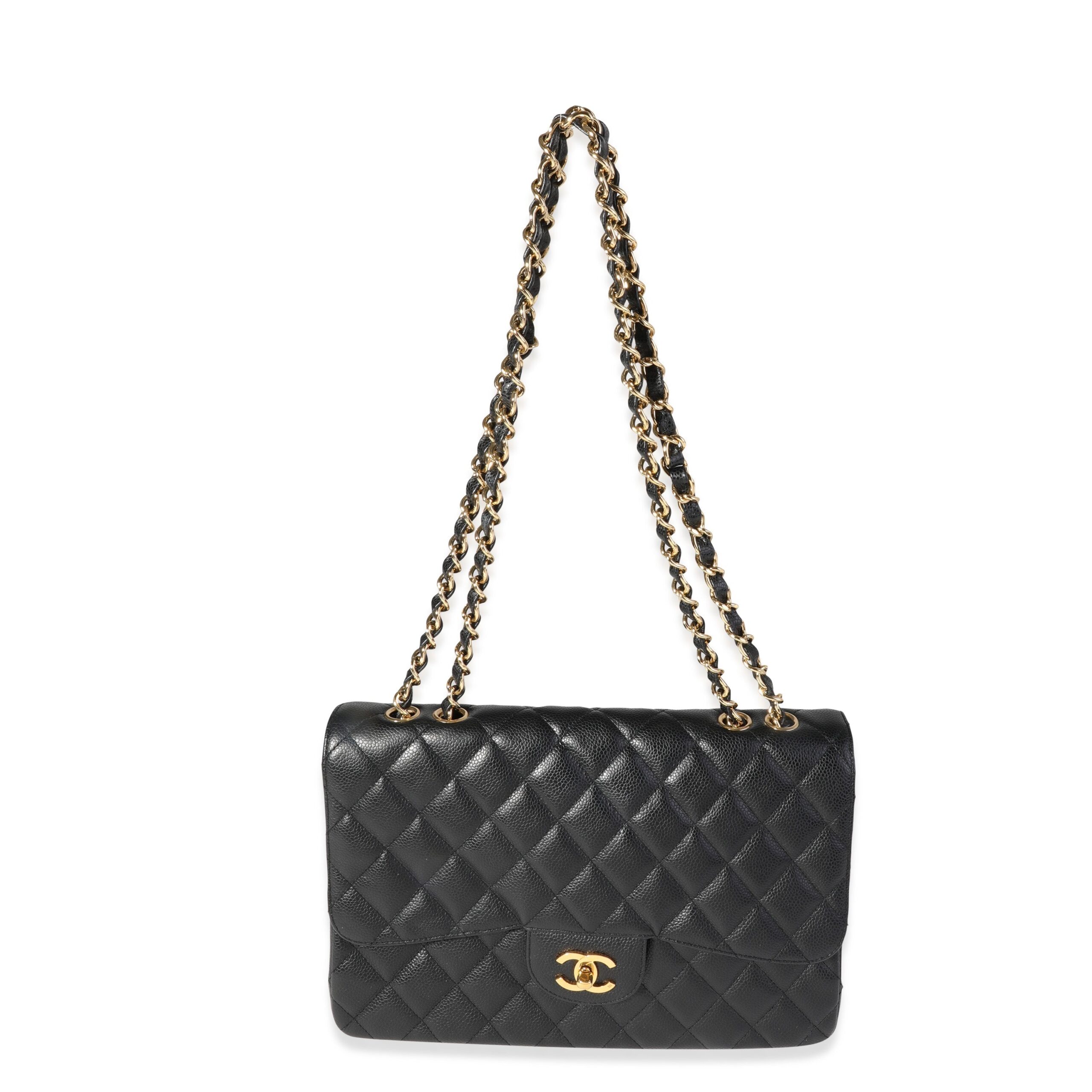 Chanel Schwarz Quilted Caviar Jumbo Classic Single New Bag