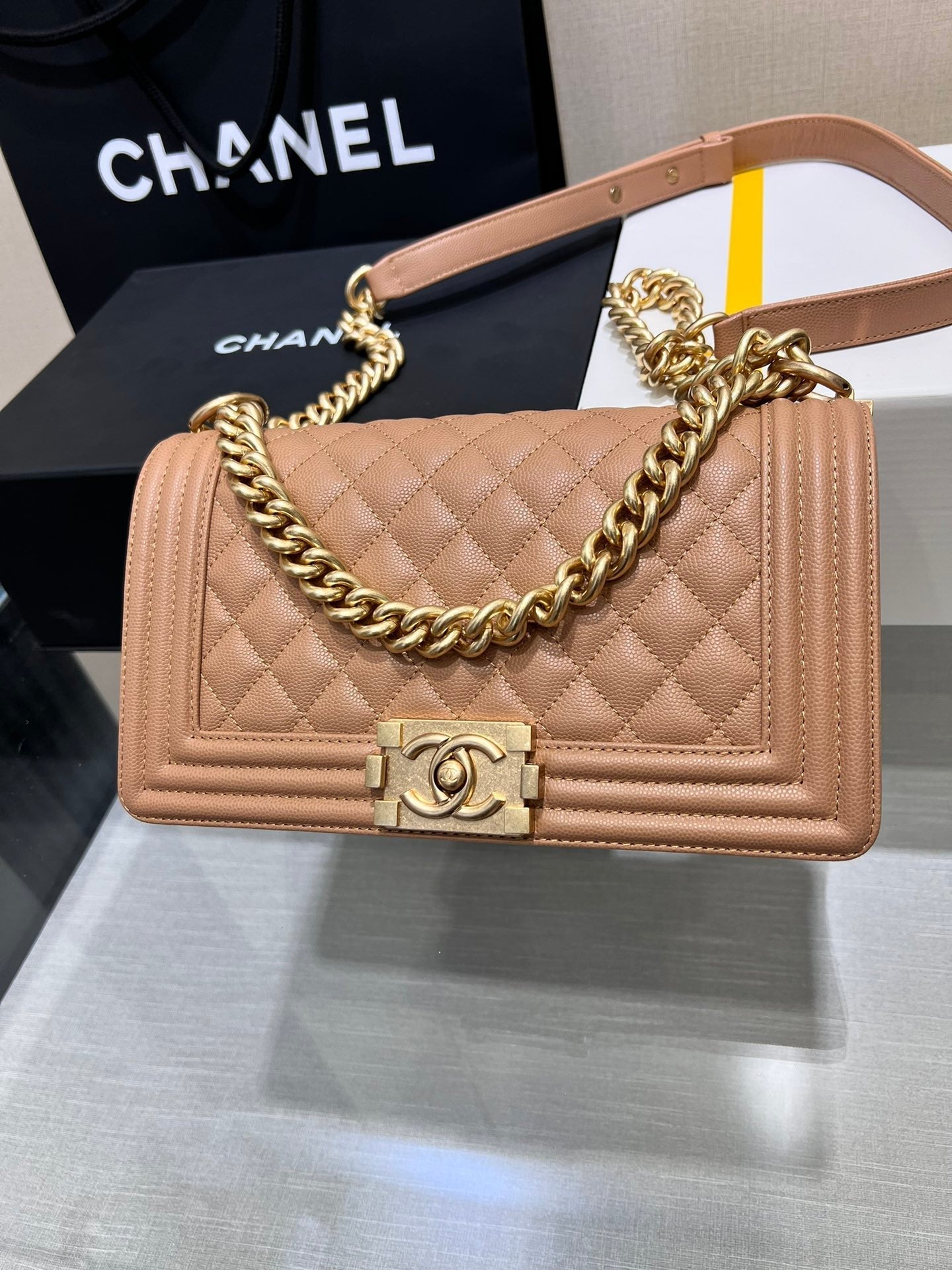 Chanel Boy gold bag – front view