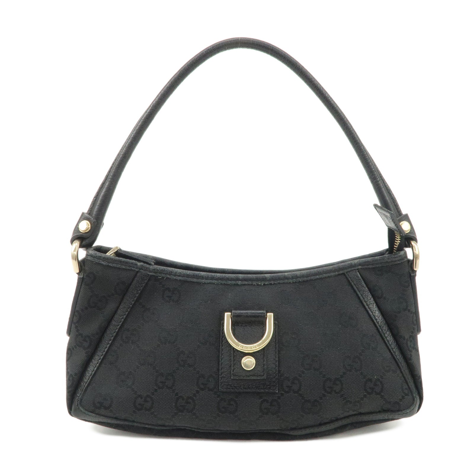 GUCCI Abbey GG Canvas Leather One Shoulder Bag Schwarz Gold-Hardware 130939