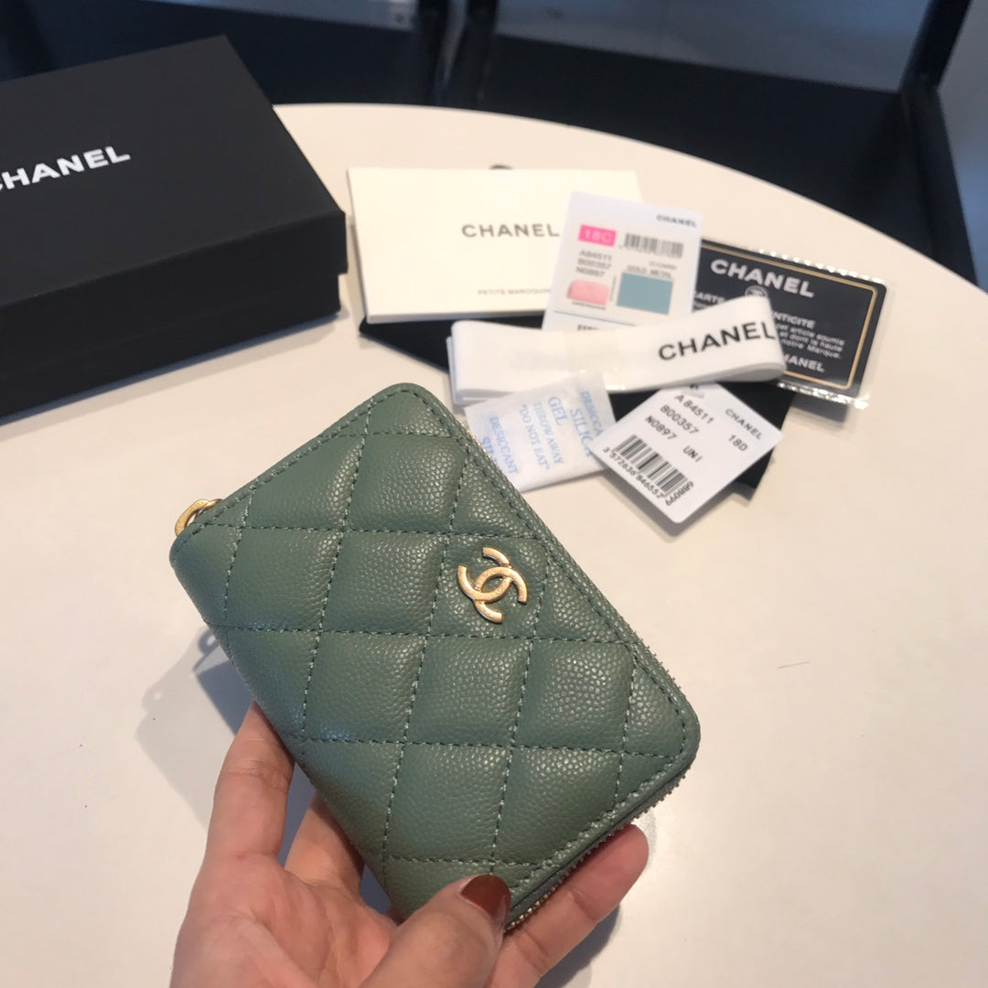 CC ZIPPED CAVIAR PURSE 11 TÜRKIS KALBSLEDER GOLD ICON
