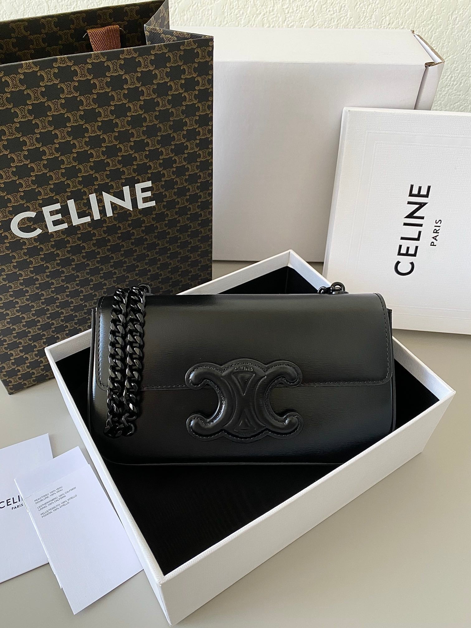 20 CHAIN EMBOSSED ARMPIT BAG FULL BLACK KALFSKIN