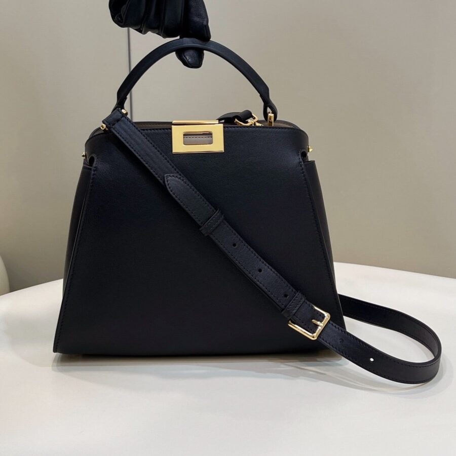 FENDI PEEKABOO 27 IN BLACK CALFSKIN WITH GOLD HARDWARE | Studio Nafay