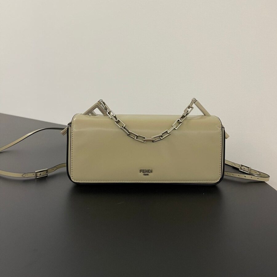 FENDI MINI FIRST SIGHT 23 BAG IN ECRU BROWN CALFSKIN WITH SILVER HARDWARE | Studio Nafay