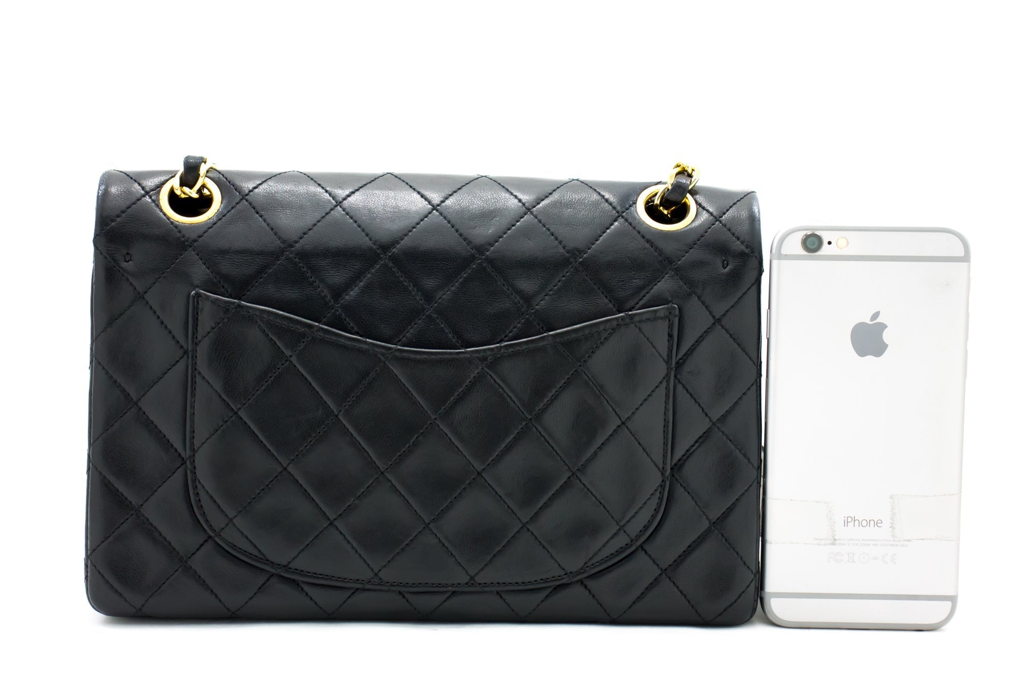 CHANEL 2.55 Double Flap Kleine Ketten-Umhängetasche Schwarz Lammleder h21