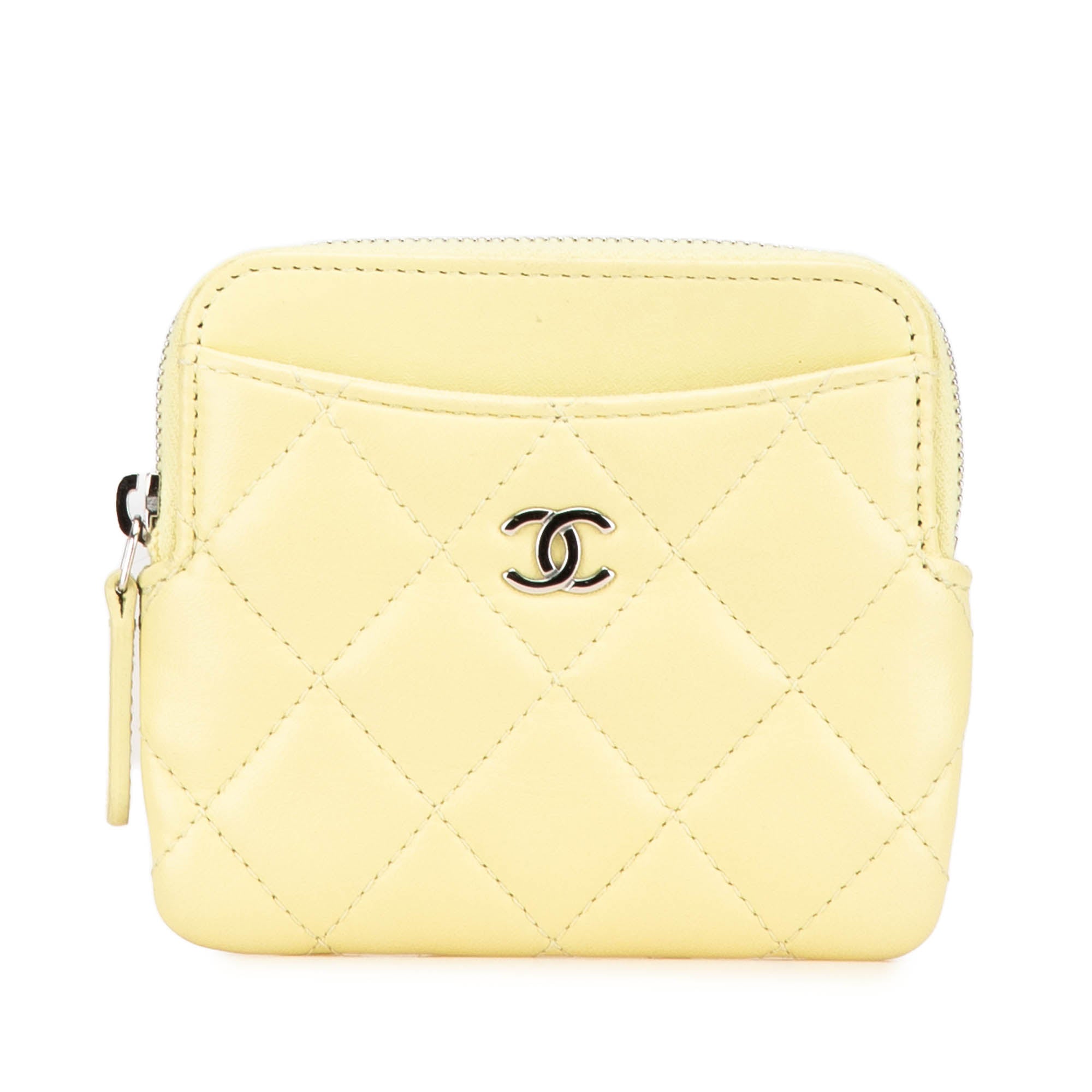 Gelbes Chanel CC Quilted Lammleder Zipped Coin Purse