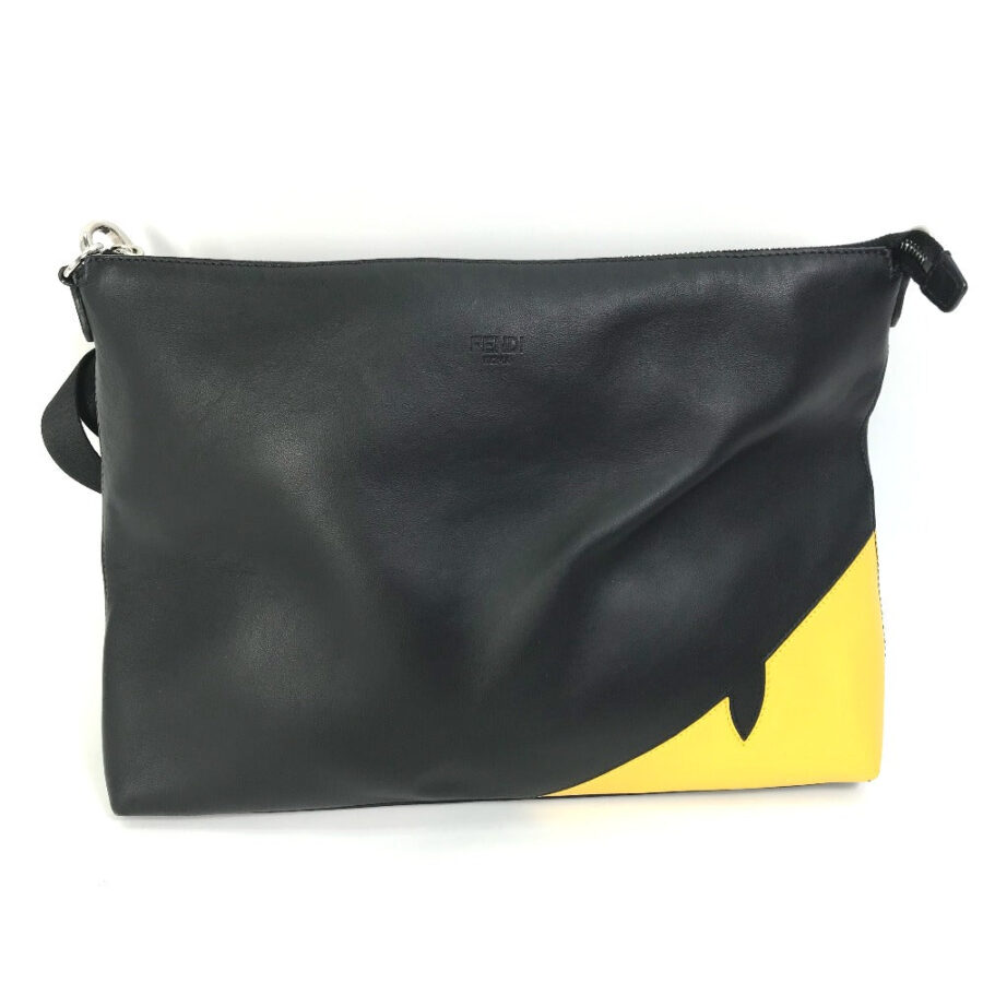 FENDI Shoulder Bag leather black crossbody clutch bag Monster Bugs mens | Studio Nafay
