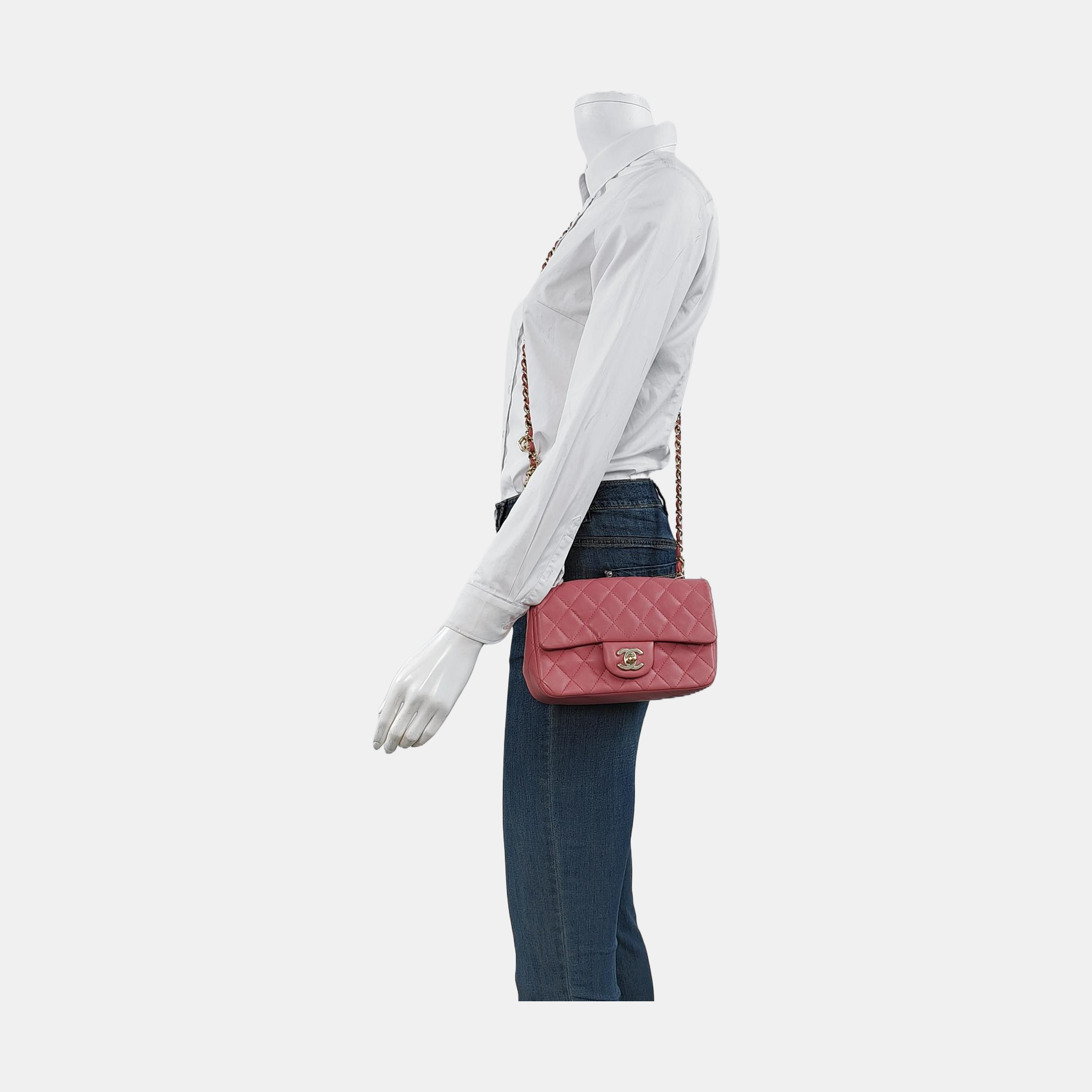 Chanel Classic Flap Mini Lammleder Rosa Umhängetasche