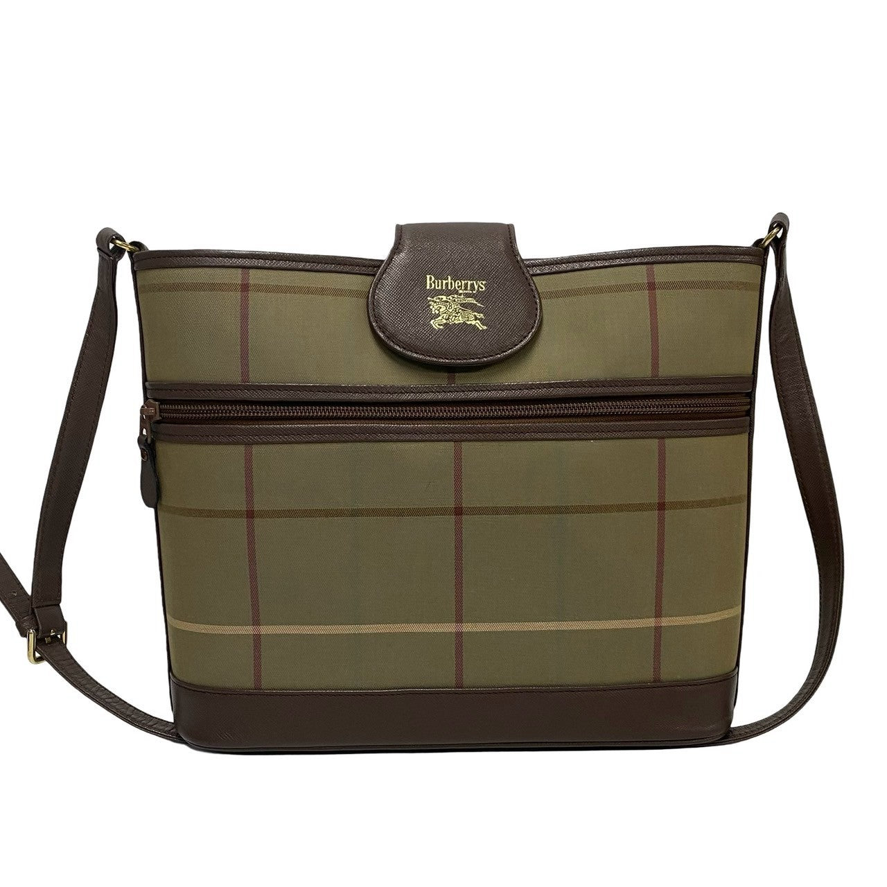 Burberrys Nova Check Shadow Horse Canvas Leder Schultertasche