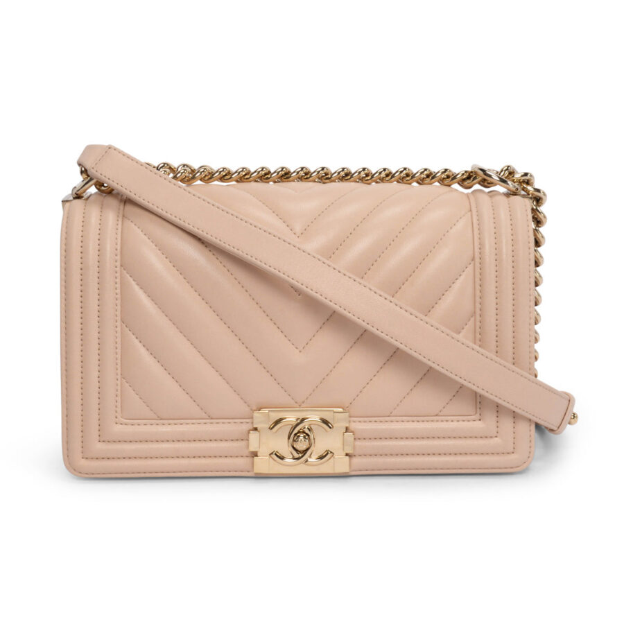 Chanel Boy beige bag – front view