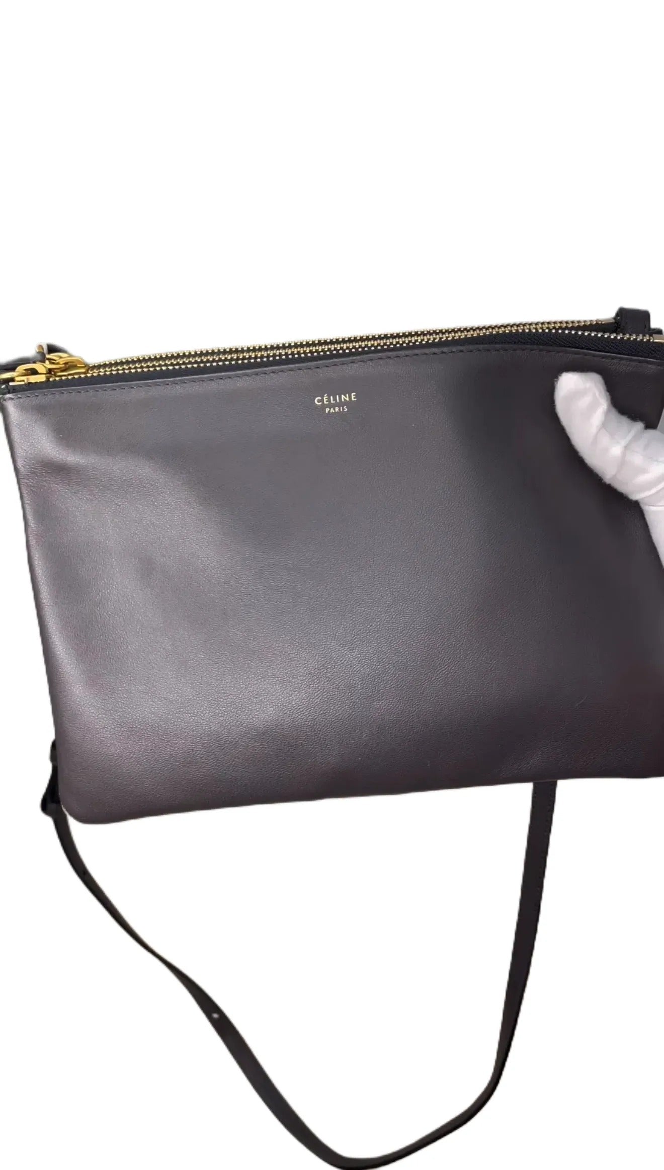 Trio Leder Crossbody-Tasche Celine Marineblau TT 0039