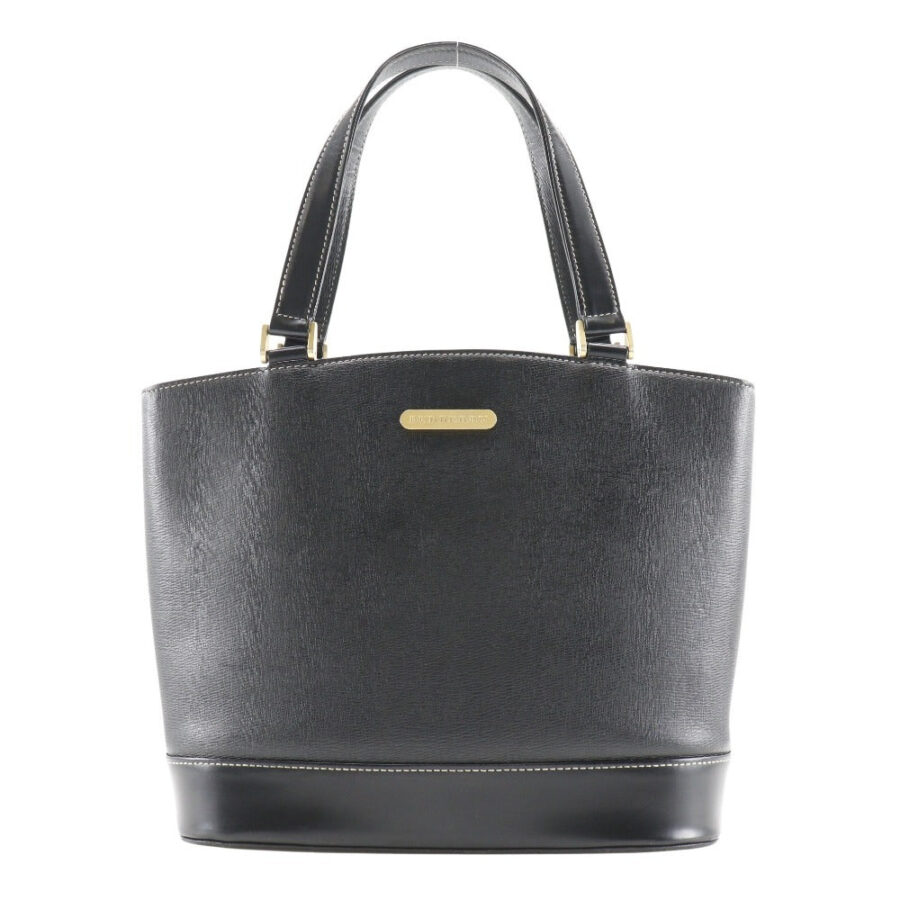 Burberry Calf Logo Plate Tote Handbag Black | Studio Nafay