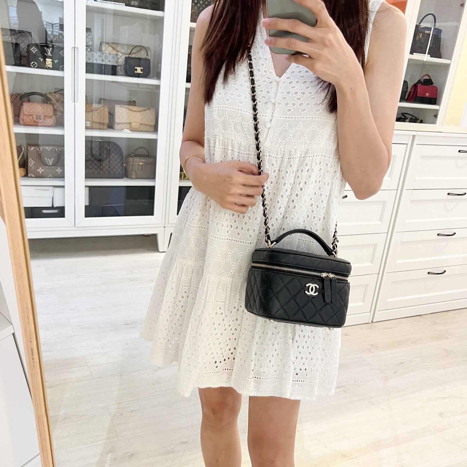 Chanel Top Handle black bag – front view