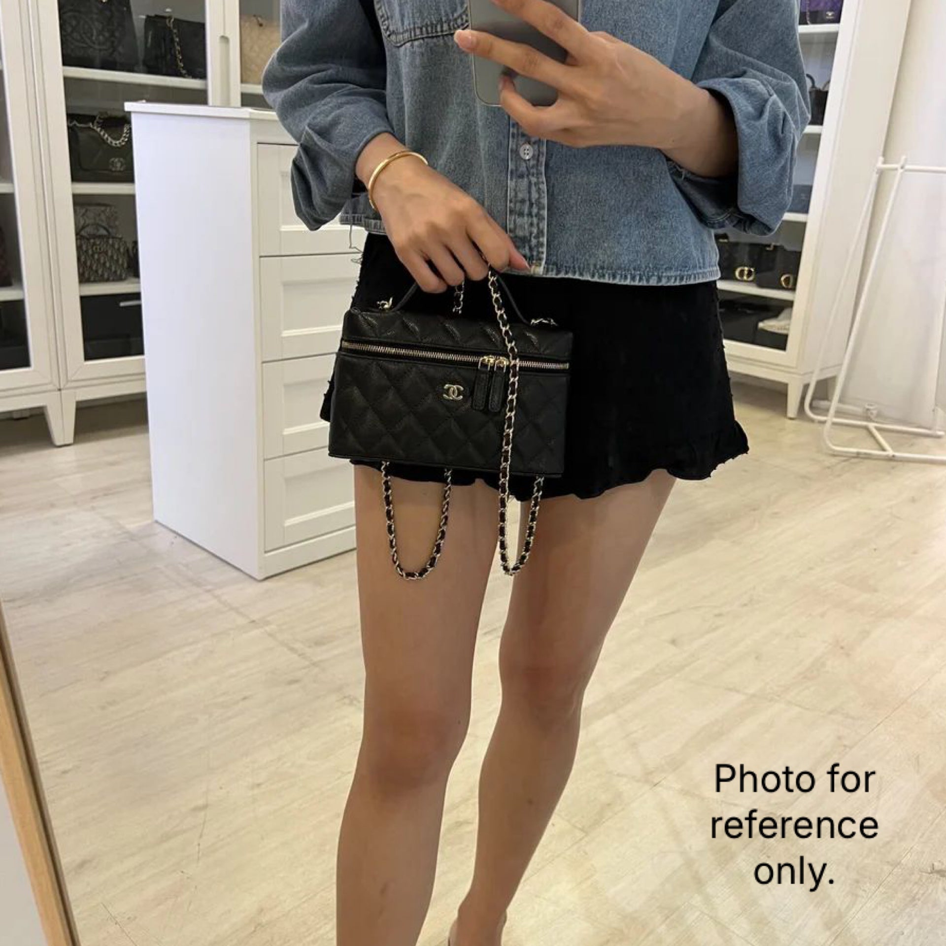 [BN - Local Full Set - Mar ] Chanel 26P Vanity / Clutch mit Kette (LP Style Bag) in Schwarz Caviar und GHW