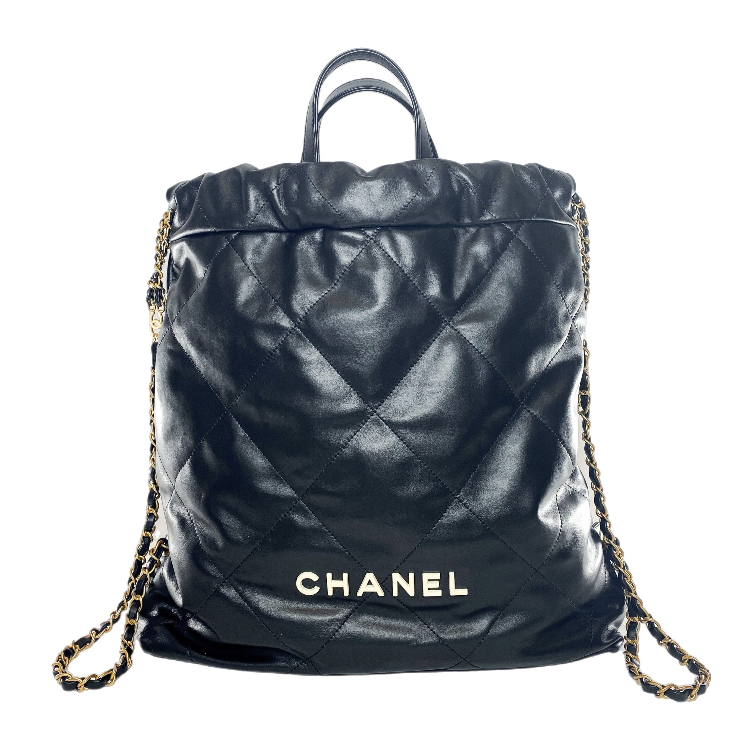 Chanel 22 Schwarz Gesteppter Rucksack
