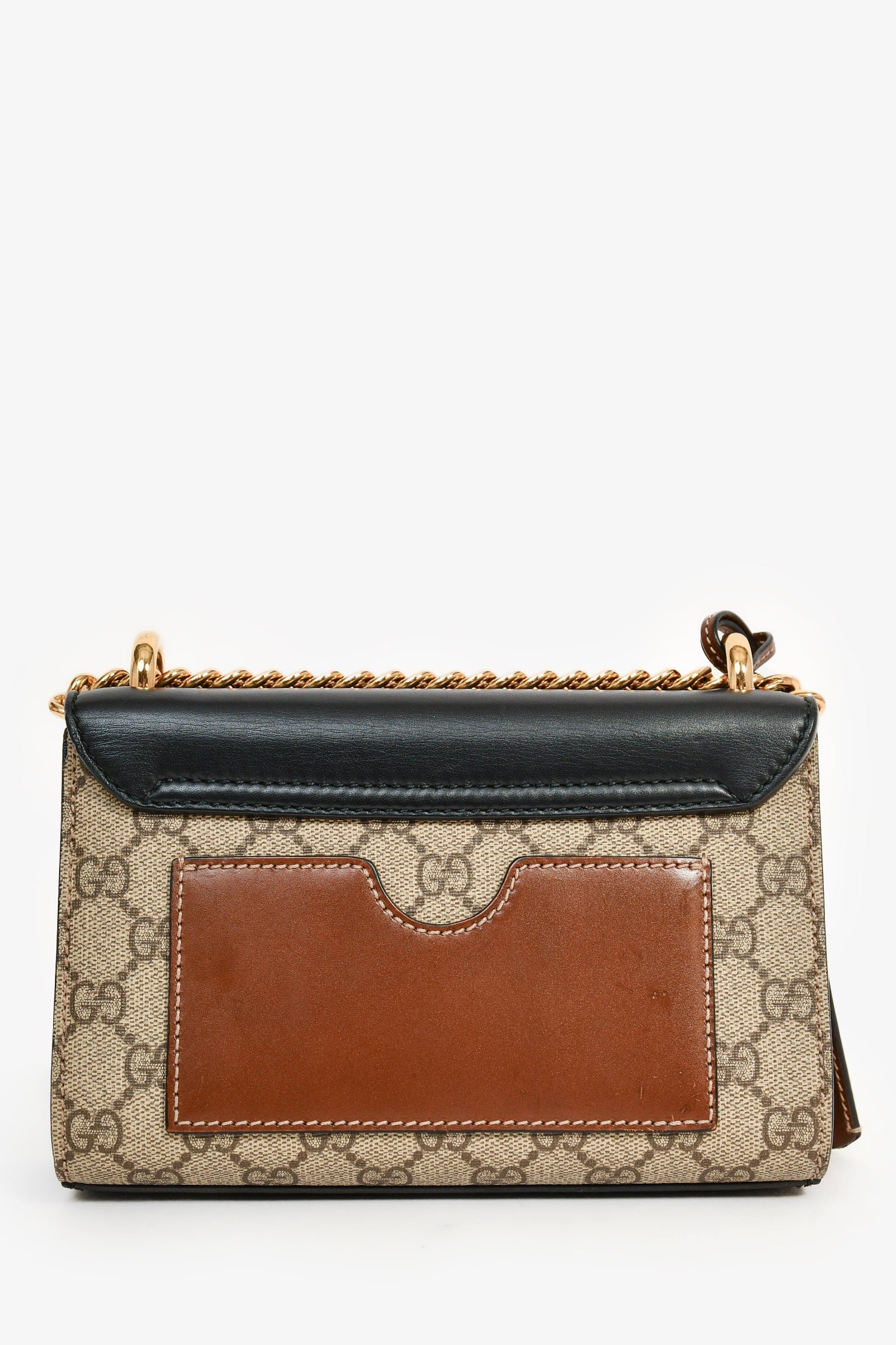 Gucci Beige GG Supreme / Schwarze Leder 'Padlock' Tasche