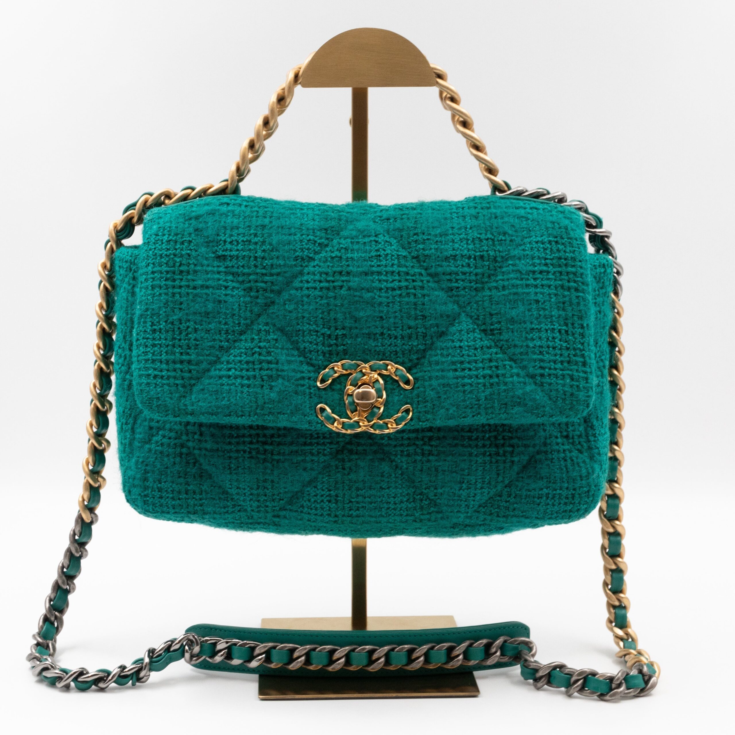 Chanel 19 Small Turquoise Tweed - Produktbild 2