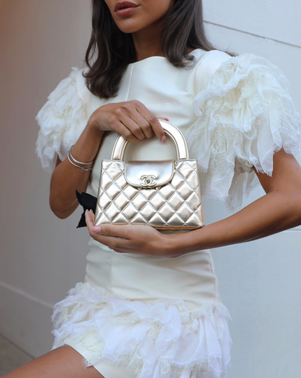*HOT* Chanel Gold Klein Mini Kelly Shopping Bag in Shiny Metallic Kalbsleder Leder mit Metallic Gold-Hardware