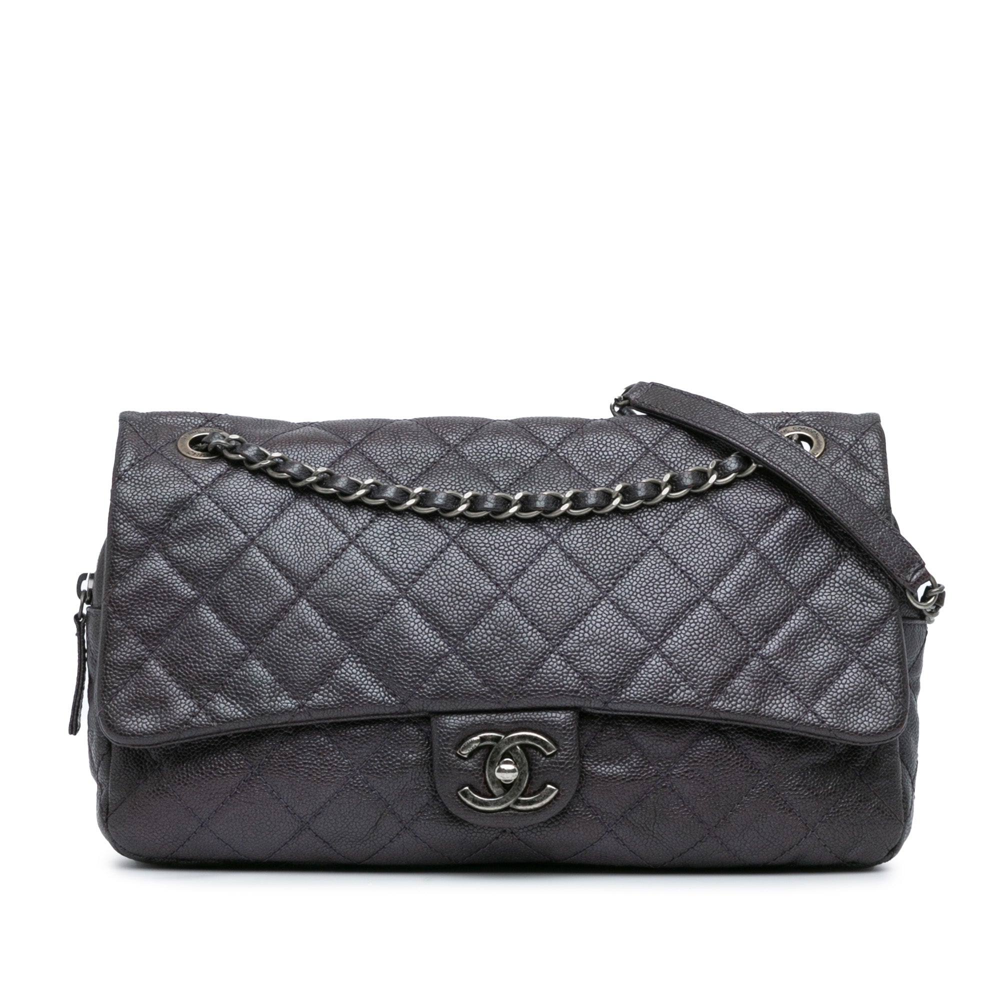 Grau Chanel Jumbo Gesteppte Caviar Easy Flap Umhängetasche