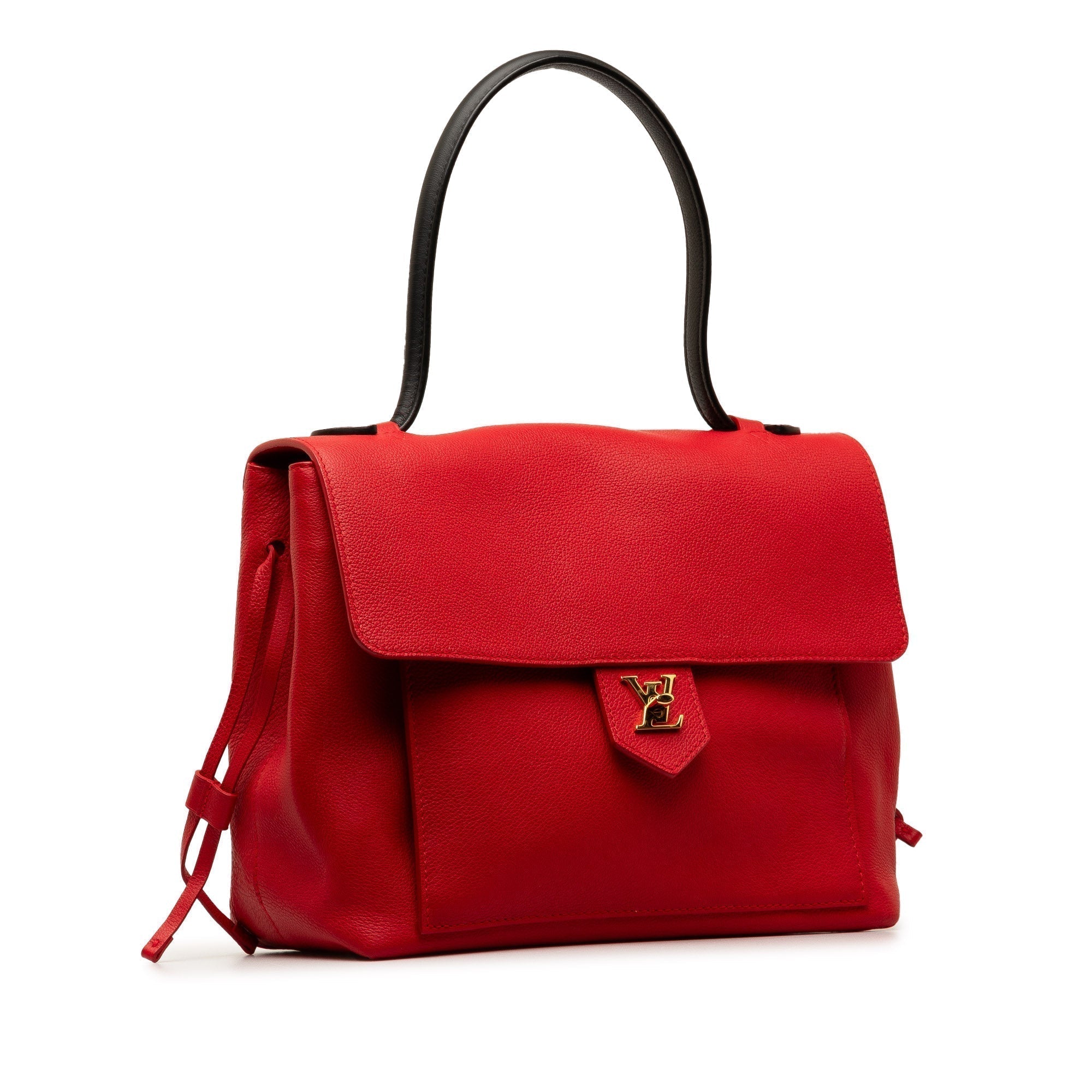 Red Louis Vuitton Calfskin Lockme MM Handbag