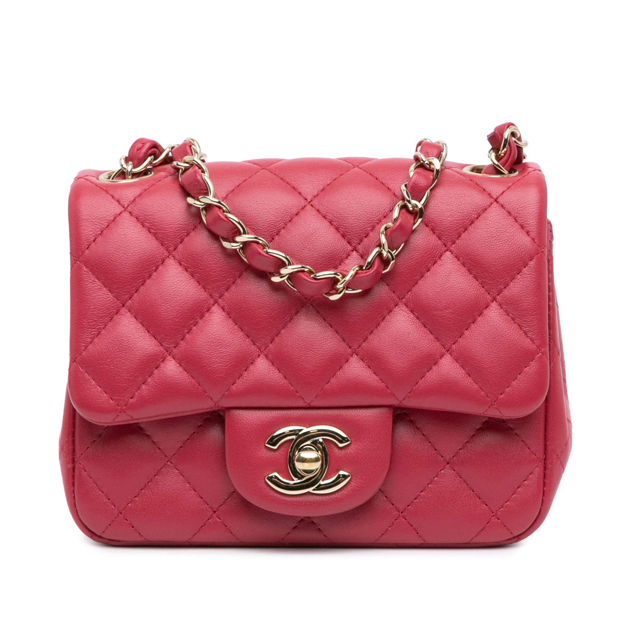 Rosa Chanel Mini Square Classic Lambskin Single Flap Crossbody-Tasche
