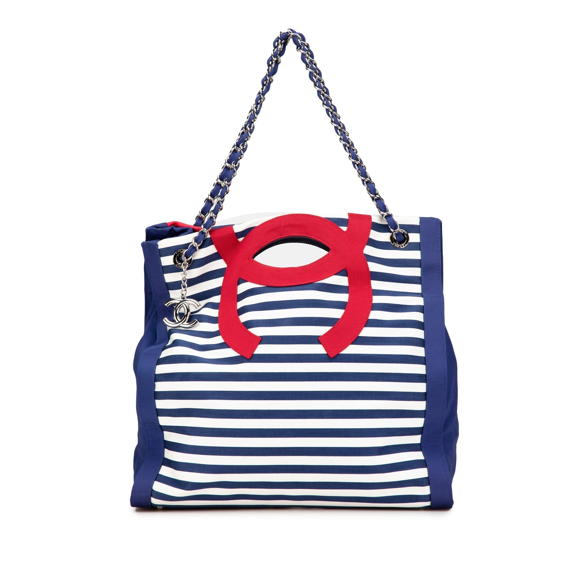 Blau Chanel Paris Venice CC Canvas Mariniere Chain Shopper