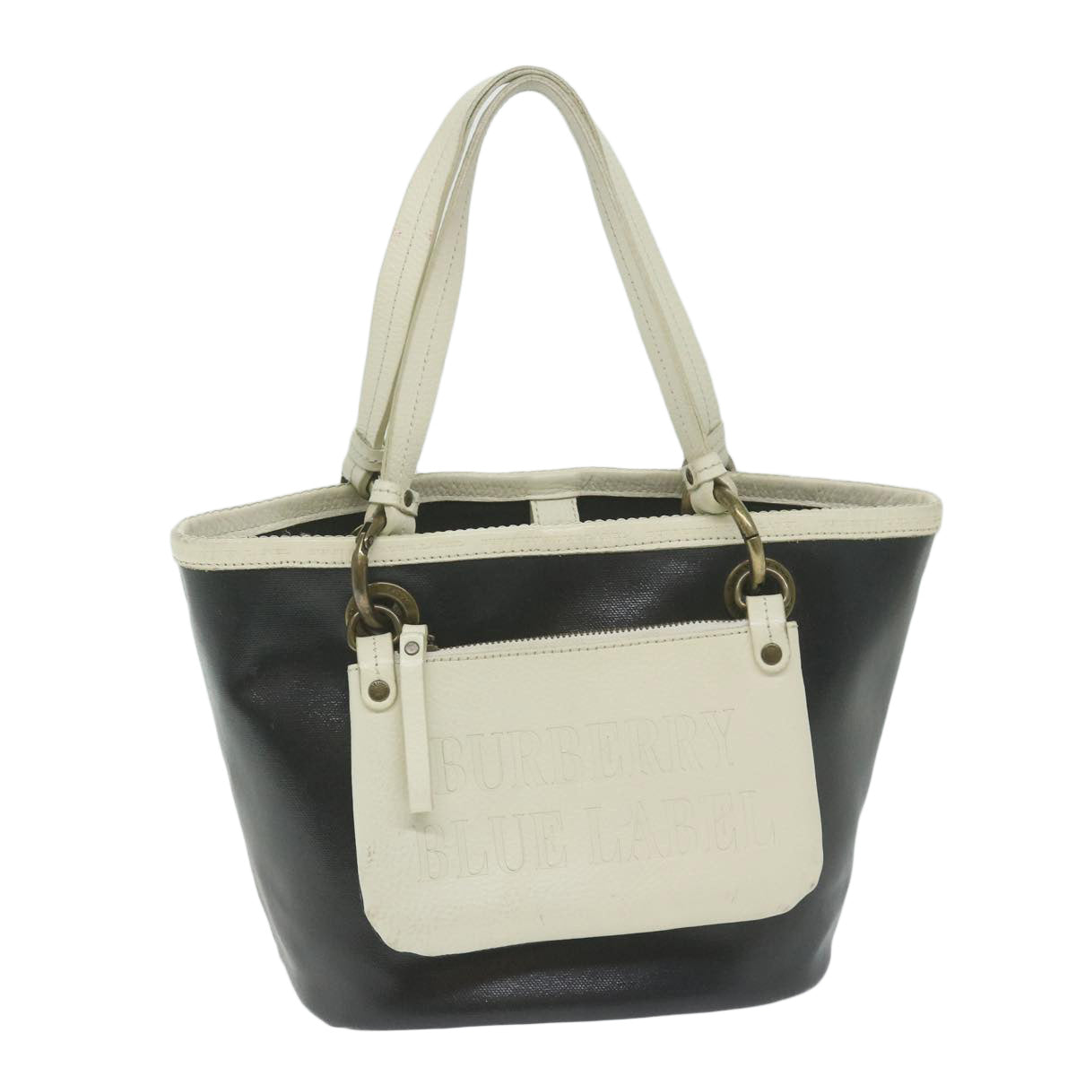 BURBERRY Blau Label Hand Bag Coated Canvas Schwarz Auth bs11108