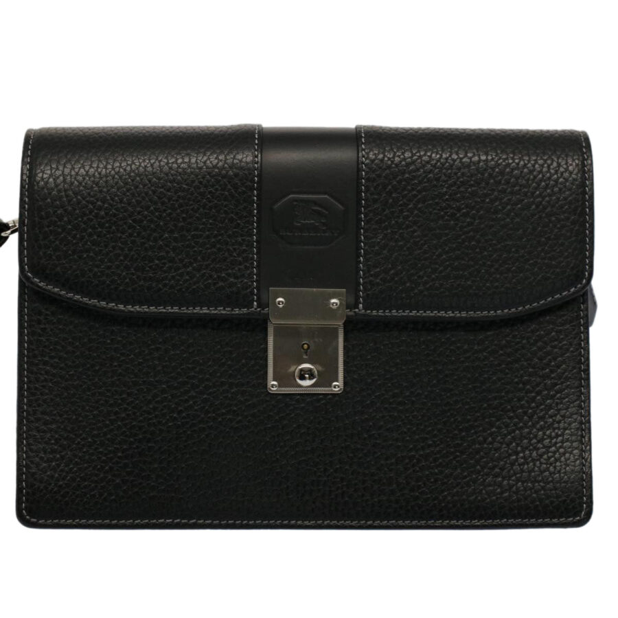 Burberry Clutch Bag Leather Black Auth ep1686 | Studio Nafay