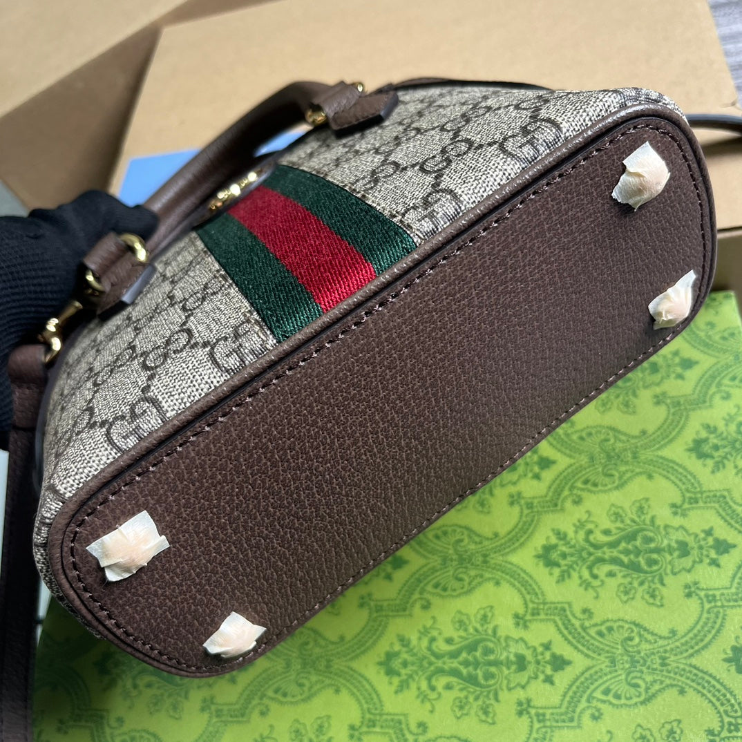 OPHIDIA GG UMHÄNTASCHE 20 AUS BEIGEFARBENEM UND EBENHOLZFARBENEM SUPREME CANVAS