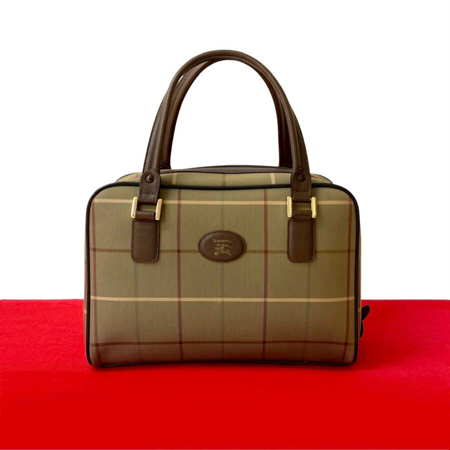 Burberrys Nova Check Shadow Horse Canvas Leather Handbag | Studio Nafay