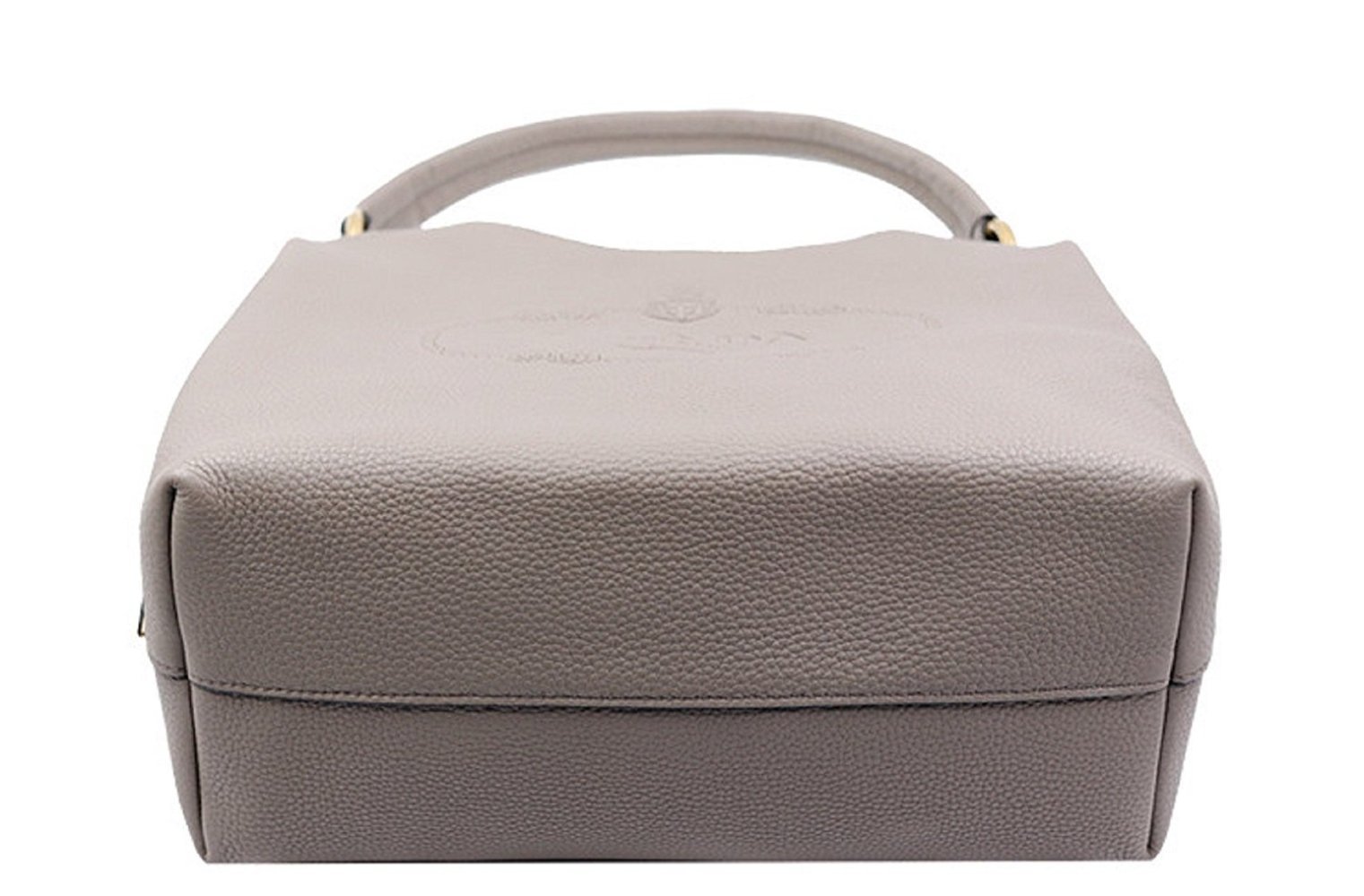 Prada Vitello Phenix Grau Leder Geprägtes Logo Hobo Shopper