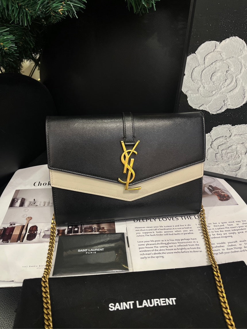 Saint Laurent Schwarz Weiß Colour Block Envelope Crossbody-Tasche