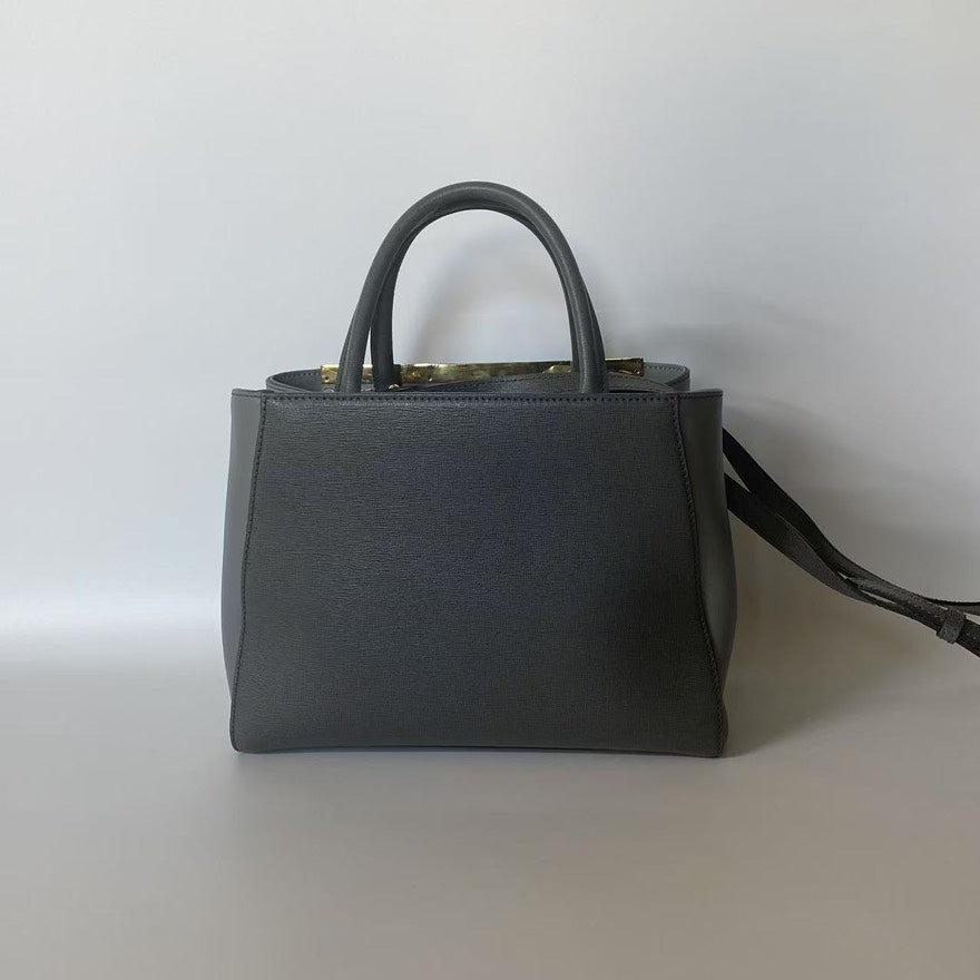 Fendi Petite 2Jours Grau Leder Shopper