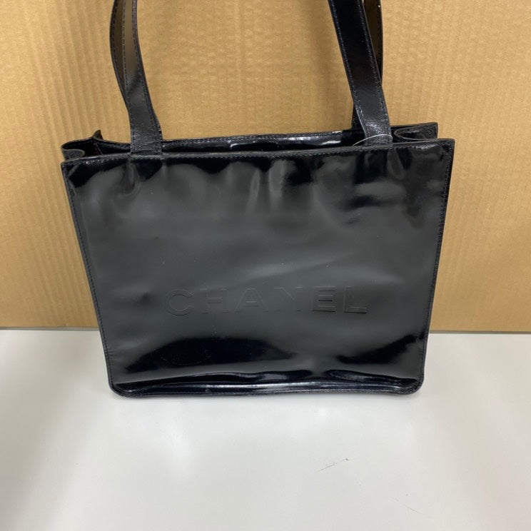Chanel Quadratische Shopper Schwarze Lackleder Handtasche E