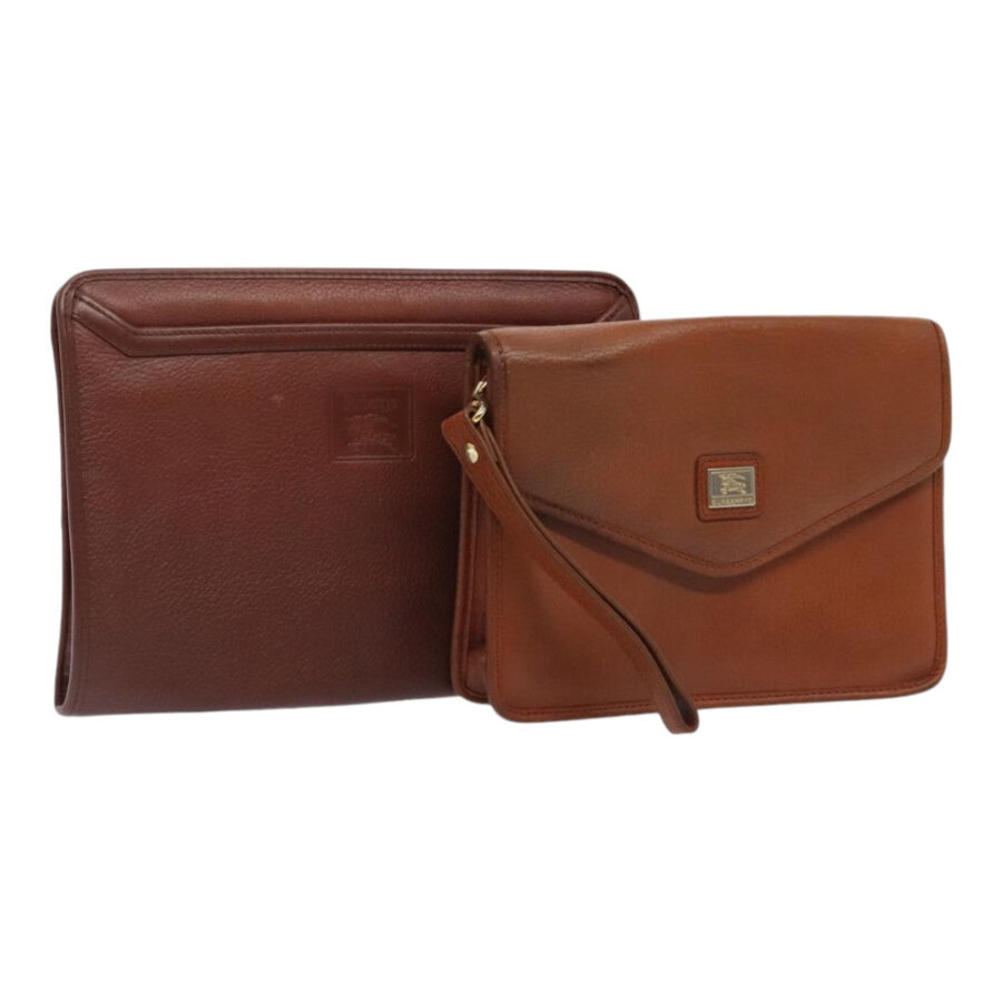 Burberry Clutch Bag Leather 2Set Brown Auth ti1987 | Studio Nafay